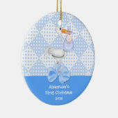 ベビーの初めてのクリスマスのオーナメントの男の赤ちゃんのこうのとり セラミックオーナメント (右)