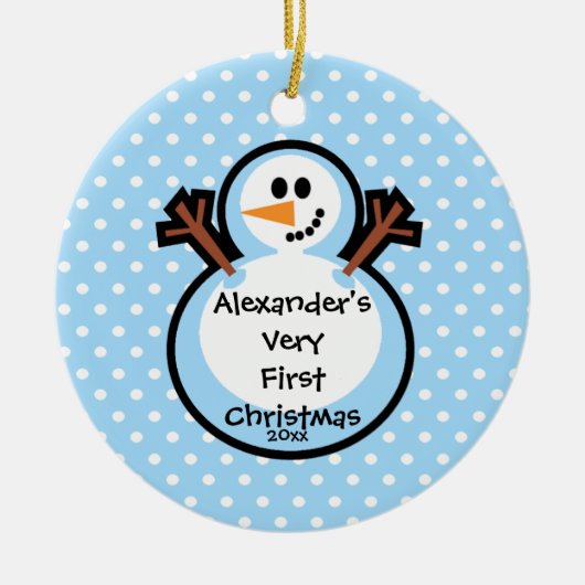 ベビーの初めてのクリスマスのオーナメントの雪だるまの男の子 セラミックオーナメント (正面)