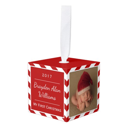 ベビーの初めてのクリスマスのオーナメント|の一突きあなたの色 キューブオーナメント (正面アングル)