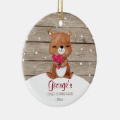 ベビーの初めてのクリスマスのオーナメント|の水彩画くま セラミックオーナメント (右)