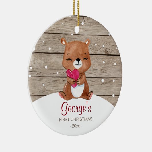 ベビーの初めてのクリスマスのオーナメント|の水彩画くま セラミックオーナメント (右)