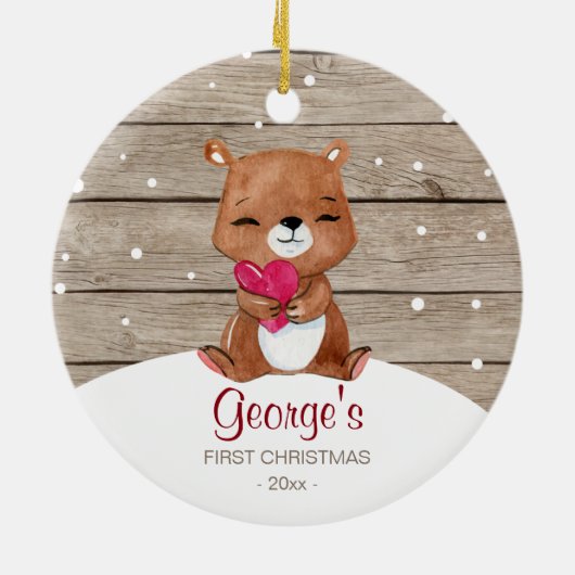 ベビーの初めてのクリスマスのオーナメント|の水彩画くま セラミックオーナメント (裏面)