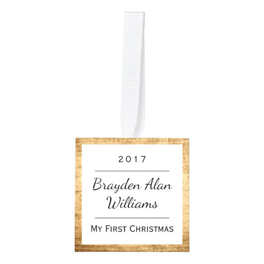 ベビーの初めてのクリスマスのオーナメント|の素朴な木 キューブオーナメント (正面)