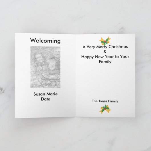 ベビーの初めてのクリスマスのサンタの写真 シーズンカード (内部)