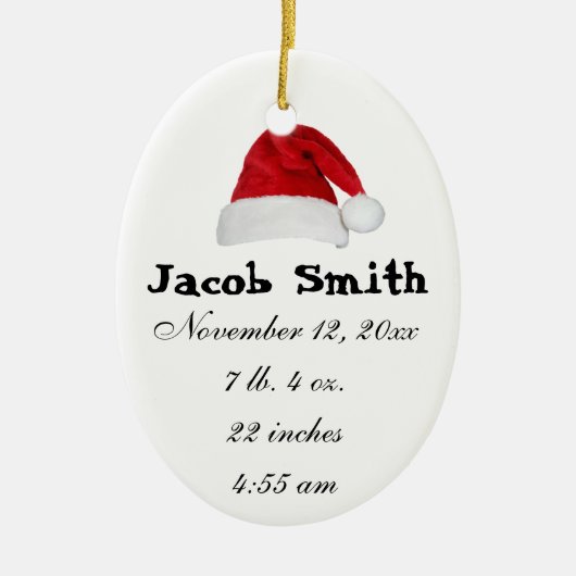 ベビーの初めてのクリスマスのサンタの帽子のオーナメント セラミックオーナメント (正面)