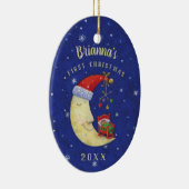 ベビーの初めてのクリスマスのサンタの月のモノグラムの名前 セラミックオーナメント (右)