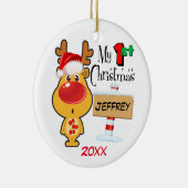 ベビーの初めてのクリスマスのトナカイのカスタム セラミックオーナメント (右)