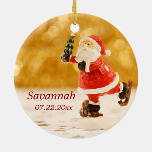 ベビーの初めてのクリスマスのパーソナライズなサンタのオーナメント セラミックオーナメント (裏面)
