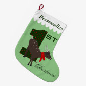 ベビーの初めてのクリスマスのパーソナライズなシカのストッキング ラージクリスマスストッキング (正面 (吊り時))