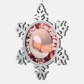 ベビーの初めてのクリスマスのパーソナライズな写真 スノーフレークピューターオーナメント (右)