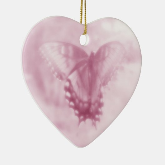 ベビーの初めてのクリスマスのピンクのアゲハチョウの蝶 セラミックオーナメント (右)