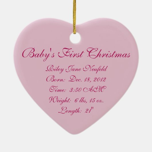 ベビーの初めてのクリスマスのピンクのアゲハチョウの蝶 セラミックオーナメント (裏面)