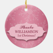 ベビーの初めてのクリスマスのピンクの写真のオーナメント セラミックオーナメント (裏面)