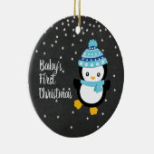 ベビーの初めてのクリスマスのペンギンの黒板 セラミックオーナメント (右)