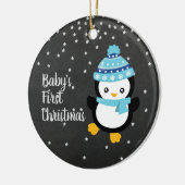 ベビーの初めてのクリスマスのペンギンの黒板 セラミックオーナメント (左)