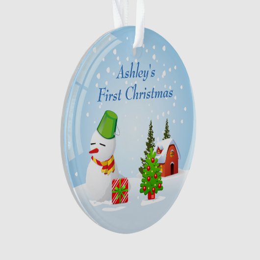 ベビーの初めてのクリスマスの写真のかわいい雪玉の雪だるま オーナメント (正面)
