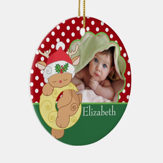 ベビーの初めてのクリスマスの写真のオーナメントのシカ セラミックオーナメント (右)