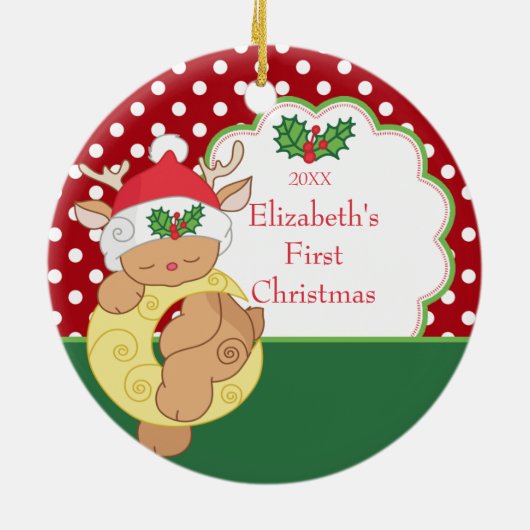 ベビーの初めてのクリスマスの写真のオーナメントのシカ セラミックオーナメント (裏面)