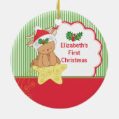ベビーの初めてのクリスマスの写真のオーナメントのシカ セラミックオーナメント (裏面)