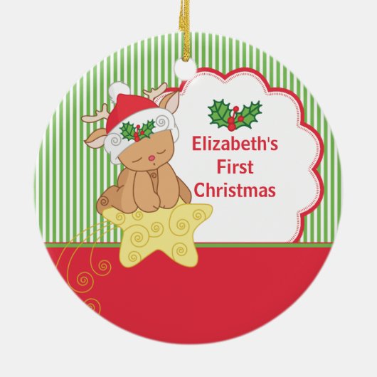 ベビーの初めてのクリスマスの写真のオーナメントのシカ セラミックオーナメント (裏面)