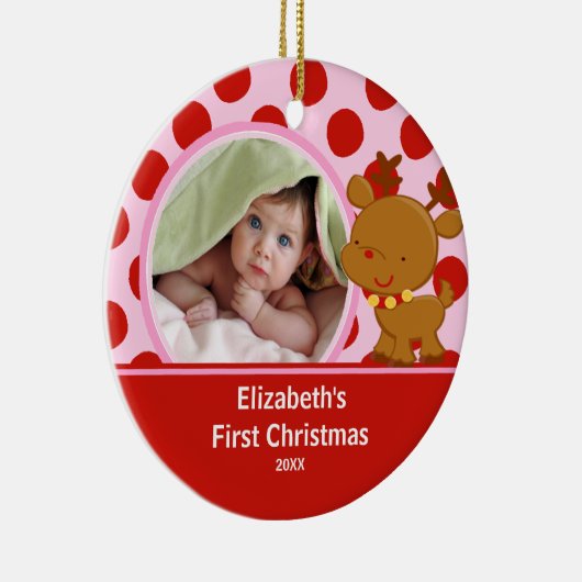 ベビーの初めてのクリスマスの写真のオーナメントのトナカイ セラミックオーナメント (右)