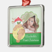 ベビーの初めてのクリスマスの写真のオーナメントのトナカイ メタルオーナメント (左)