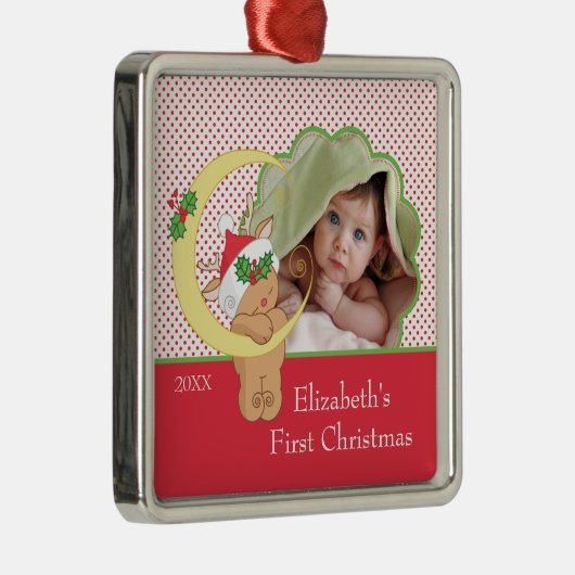 ベビーの初めてのクリスマスの写真のオーナメントのトナカイ メタルオーナメント (右)