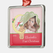 ベビーの初めてのクリスマスの写真のオーナメントのトナカイ メタルオーナメント (左)