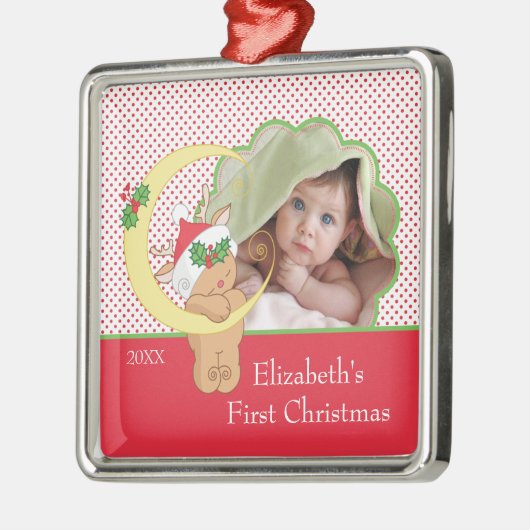 ベビーの初めてのクリスマスの写真のオーナメントのトナカイ メタルオーナメント (左)