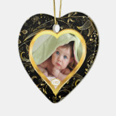 ベビーの初めてのクリスマスの写真のオーナメントのハートの黒 セラミックオーナメント (左)