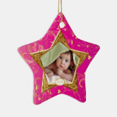 ベビーの初めてのクリスマスの写真のオーナメントの星のピンク セラミックオーナメント (右)