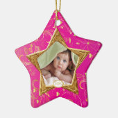 ベビーの初めてのクリスマスの写真のオーナメントの星のピンク セラミックオーナメント (左)