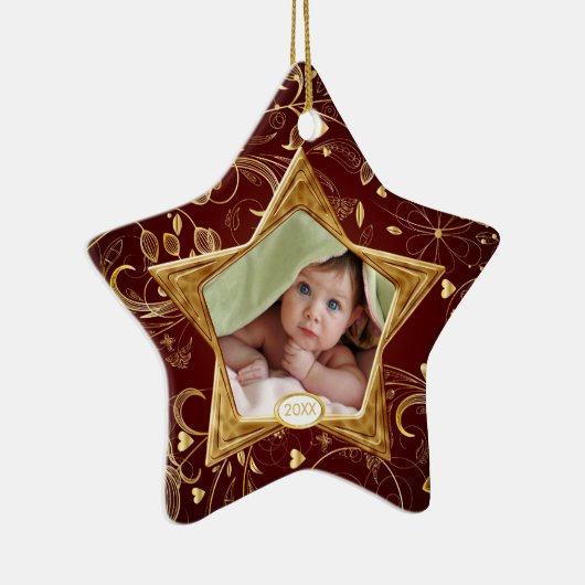 ベビーの初めてのクリスマスの写真のオーナメントの星の金ゴールド セラミックオーナメント (右)