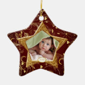 ベビーの初めてのクリスマスの写真のオーナメントの星の金ゴールド セラミックオーナメント (正面)