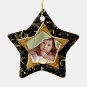 ベビーの初めてのクリスマスの写真のオーナメントの星の黒 セラミックオーナメント (正面)