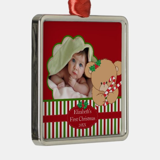 ベビーの初めてのクリスマスの写真のオーナメントの甘いくま メタルオーナメント (右)