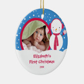 ベビーの初めてのクリスマスの写真のオーナメントの雪だるま セラミックオーナメント (右)