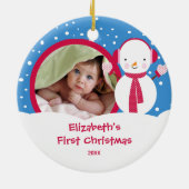 ベビーの初めてのクリスマスの写真のオーナメントの雪だるま セラミックオーナメント (裏面)