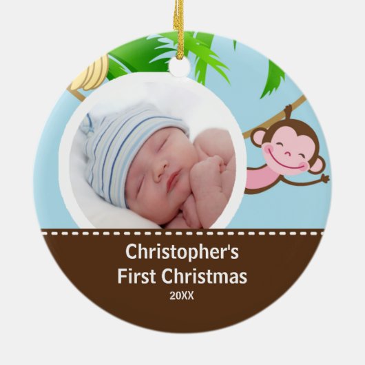 ベビーの初めてのクリスマスの写真のオーナメント猿 セラミックオーナメント (裏面)