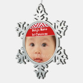 ベビーの初めてのクリスマスの写真は個人化なります スノーフレークピューターオーナメント (右)