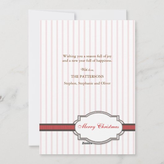 ベビーの初めてのクリスマスの写真フェイク，リボンレッド シーズンカード (裏面)