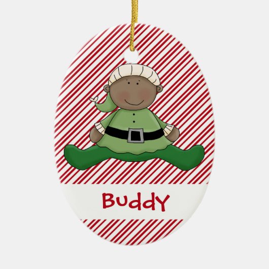 ベビーの初めてのクリスマスの小妖精や小人のスーツ セラミックオーナメント (正面)