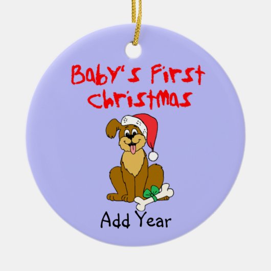 ベビーの初めてのクリスマスの小犬 セラミックオーナメント (正面)
