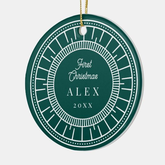ベビーの初めてのクリスマスの緑と白の写真 セラミックオーナメント (左)