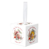 ベビーの初めてのクリスマスの花、果実の写真 キューブオーナメント (正面アングル)