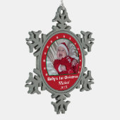 ベビーの初めてのクリスマスの雪片の写真のオーナメント スノーフレークピューターオーナメント (左)