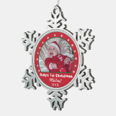 ベビーの初めてのクリスマスの雪片の写真のオーナメント スノーフレークピューターオーナメント (右)