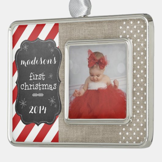 ベビーの初めてのクリスマスの黒板のオーナメント シルバープレートフレームオーナメント (左)