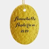 ベビーの初めてのクリスマスのNutcracker金ゴールドのパーソナライズ セラミックオーナメント (裏面)
