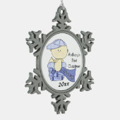 ベビーの初めてのクリスマスはまたは名前か年を男の子カスタマイズ スノーフレークピューターオーナメント (左)